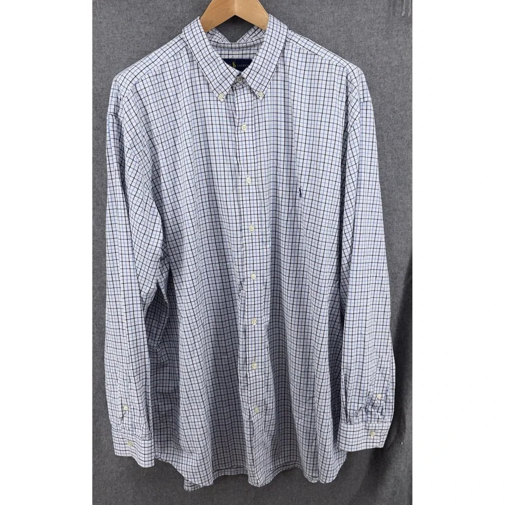 Polo Ralph Lauren Performance 3XLT 3XL Tall White Blue Plaid‎ Wicking Stretch